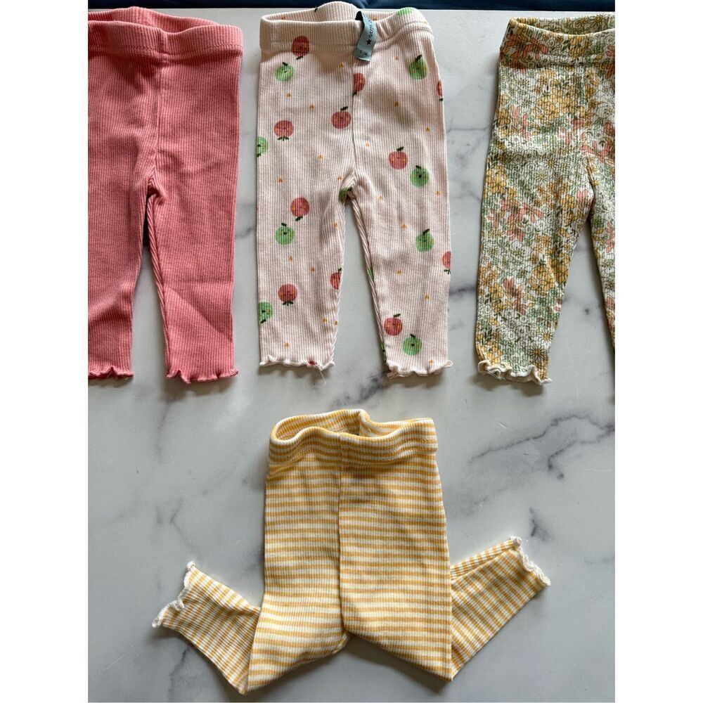 Charlotte & Star 0-3 month baby girl cotton ribbed leggings bundle of 4 floral s